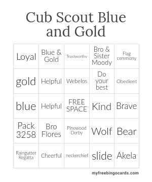 Cub Scout Blue and Gold Bingo