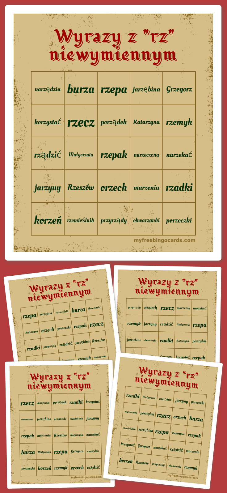 Virtual Wyrazy z "rz" niewymiennym Bingo