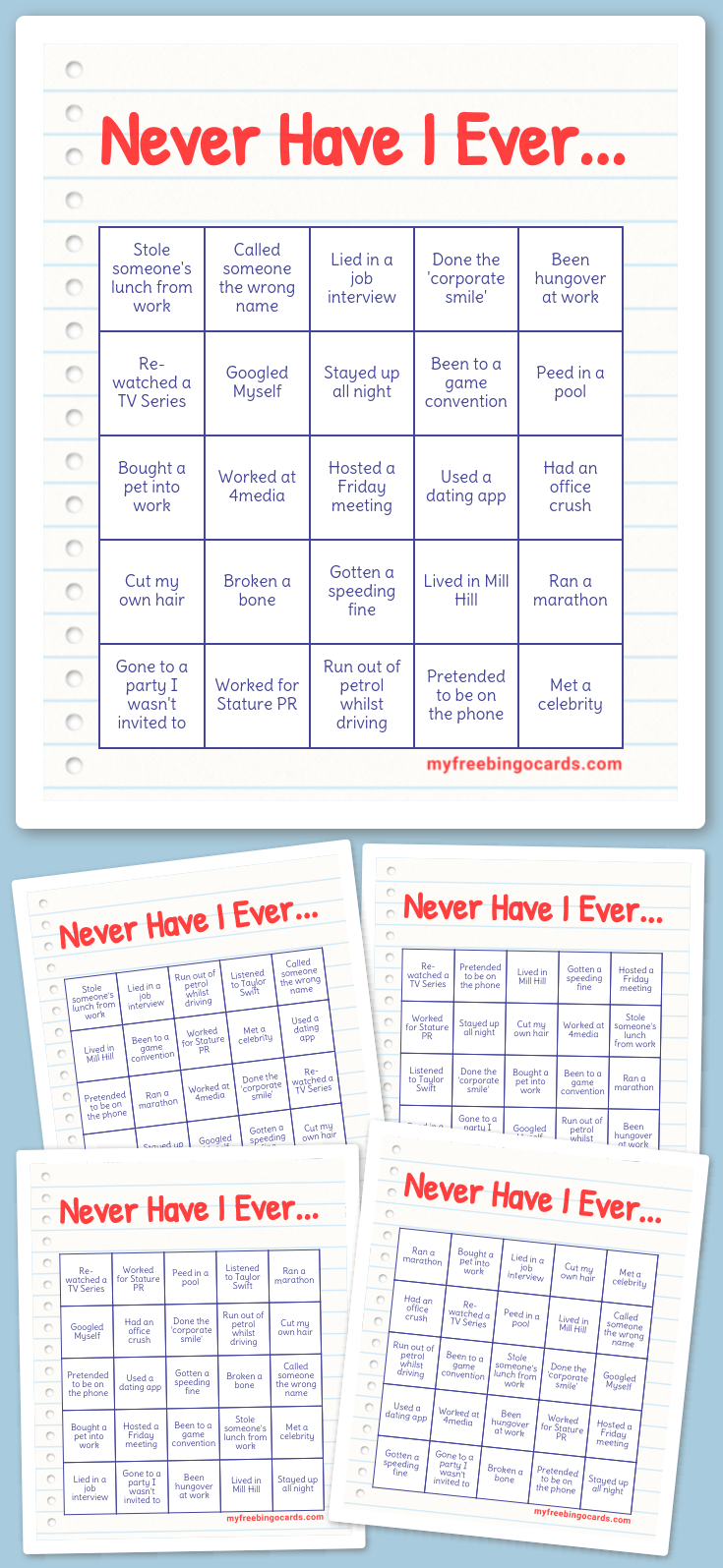 Virtual Never Have I Ever Bingo