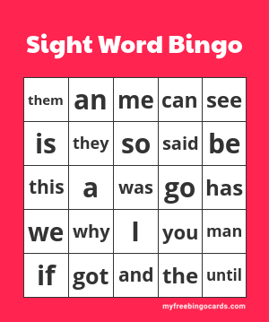 Sight Word Bingo