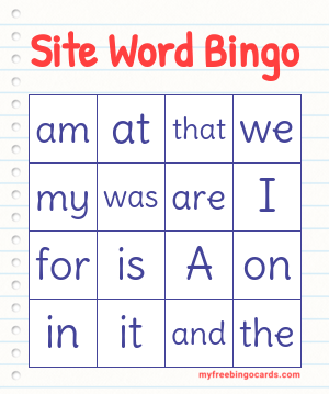 Print 100+ Site Word Bingo Cards