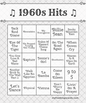 1960s Hits ♫ Bingo