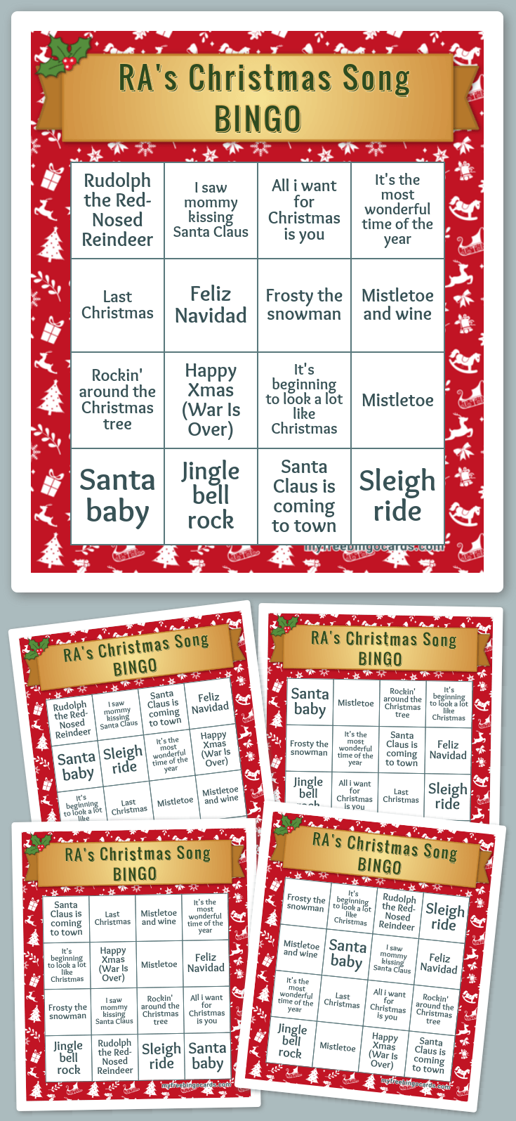 Virtual RA's Christmas Song BINGO