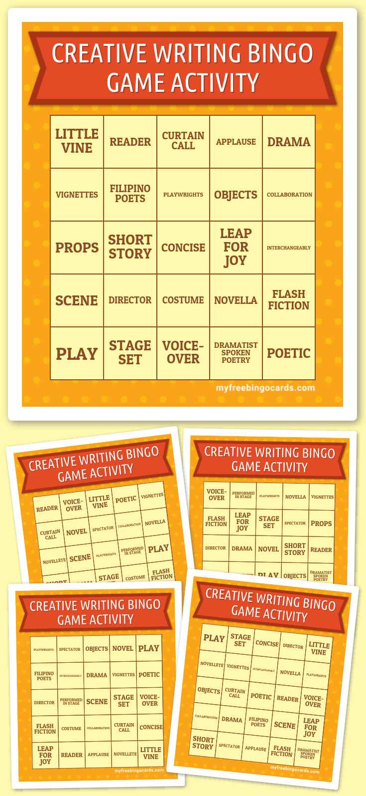 Virtual CREATIVE WRITING BINGO GAME ACTIVITY