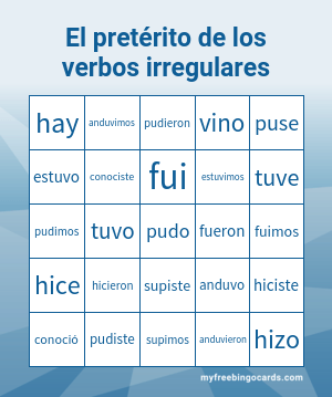 El pretérito de los verbos irregulares Bingo