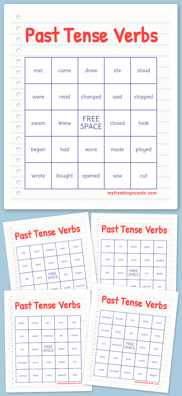 Virtual Past Tense Verbs Bingo