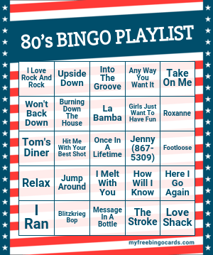 Print 100+ 80’s BINGO PLAYLIST Cards