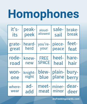 Print 100+ Homophones Bingo Cards