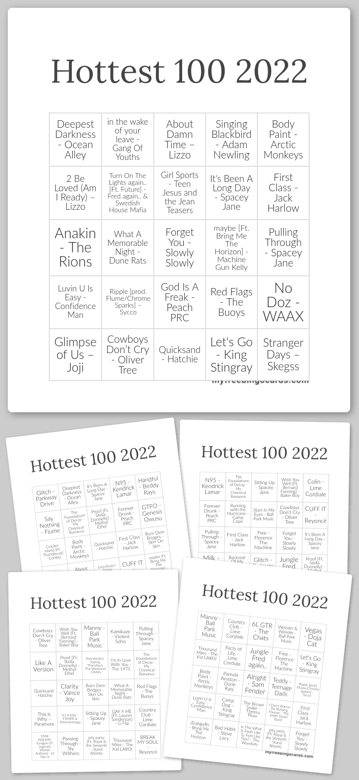 Virtual hottest 100 2022 bingo