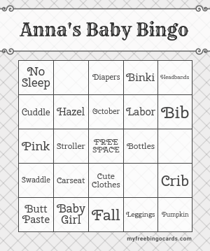 My virtual bingo card