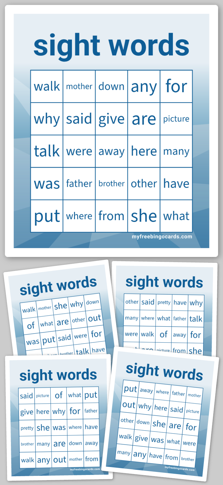 Virtual sight words bingo