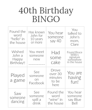 Print 100+ 40th Birthday BINGO Cards