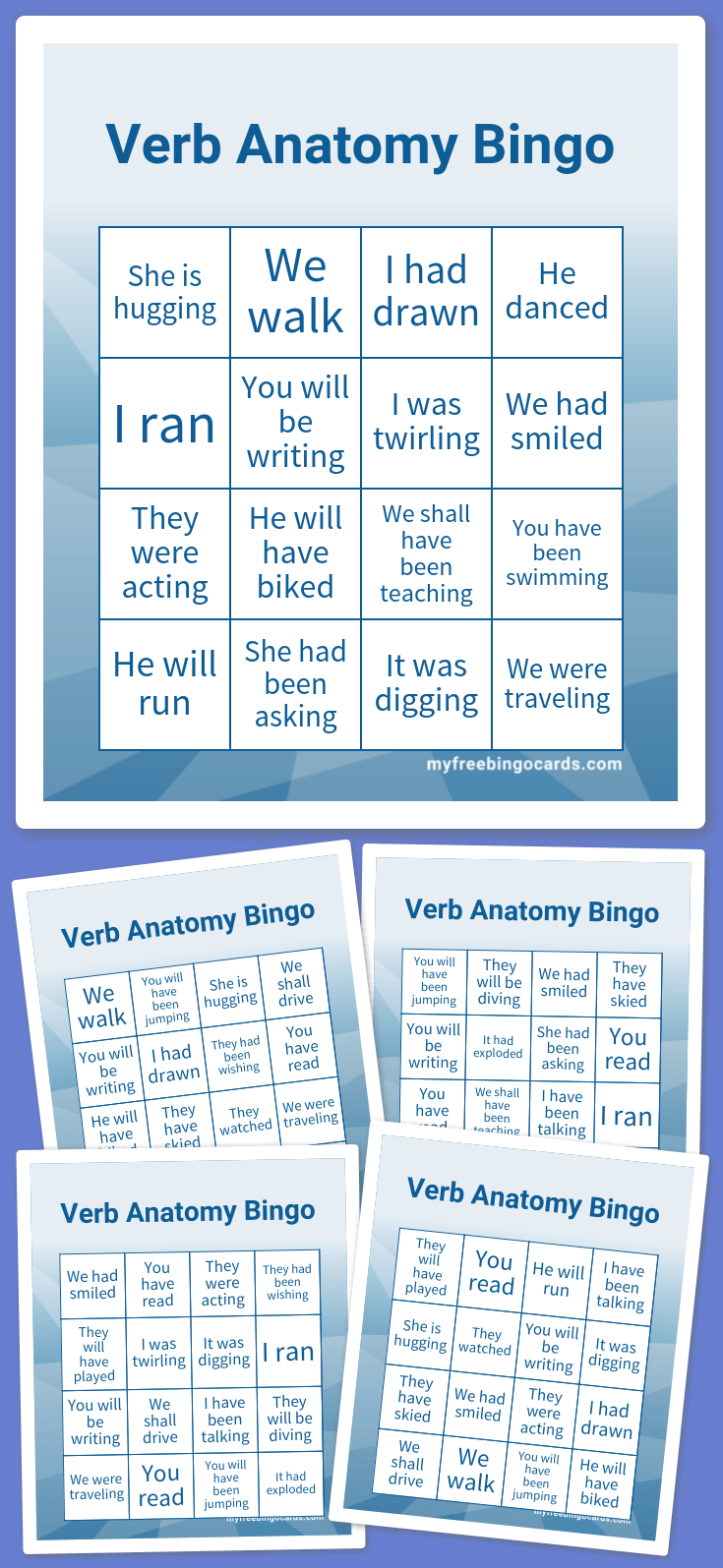 Verb Anatomy Bingo Card