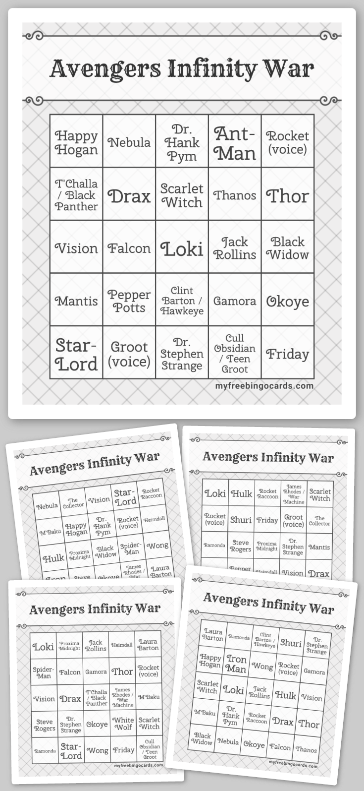 Virtual Avengers Infinity War Bingo