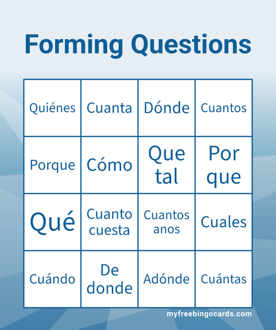 Forming Questions Bingo