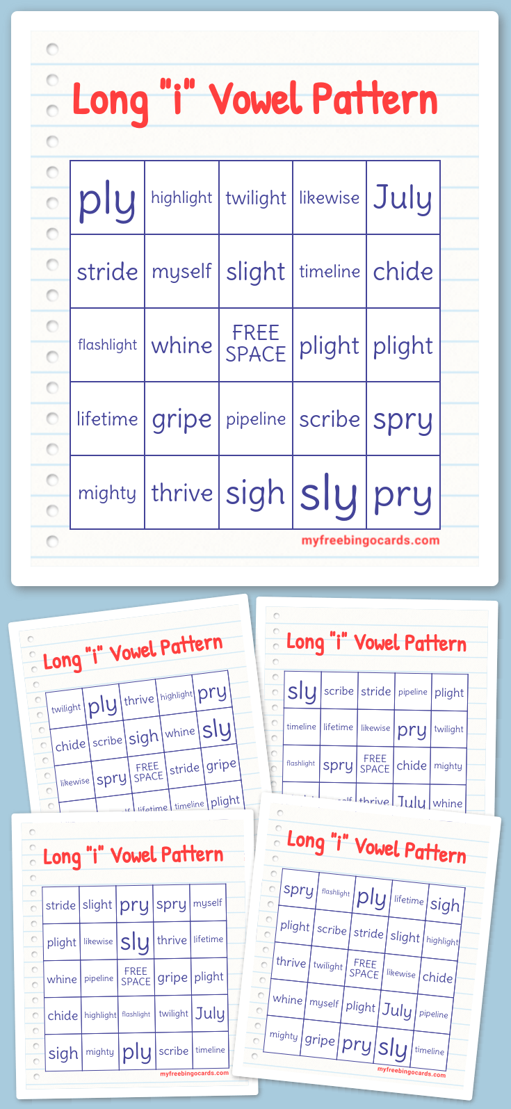 Virtual Long "i" Vowel Pattern Bingo