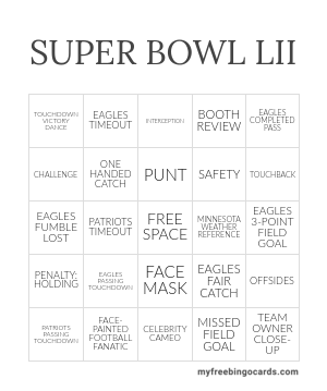 SUPER BOWL LII BINGO