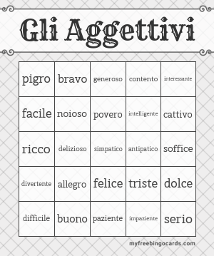 Gli Aggettivi Bingo