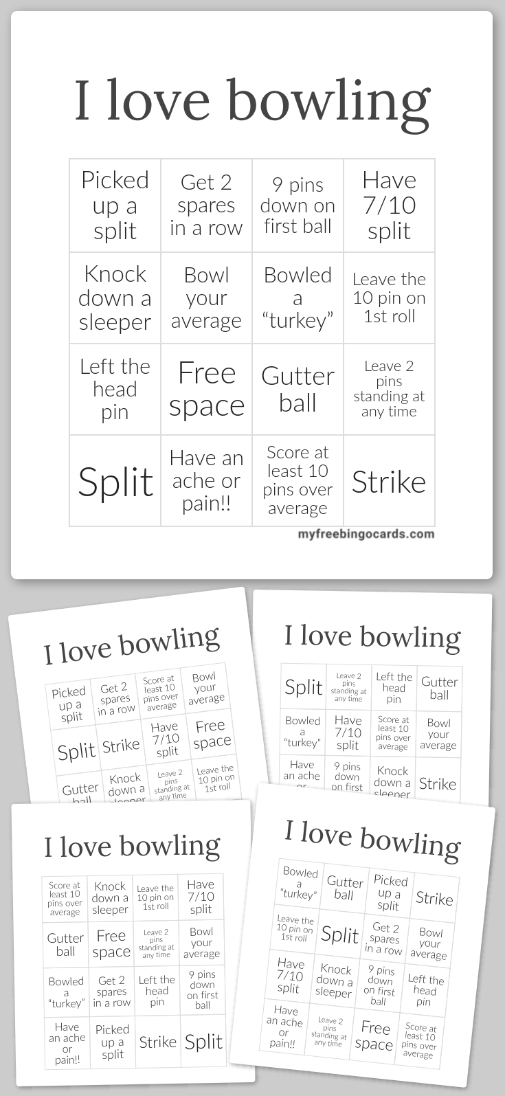 Virtual i love bowling bingo
