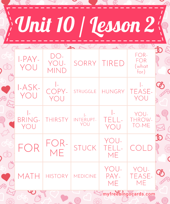 Unit 10 / Lesson 2 Bingo