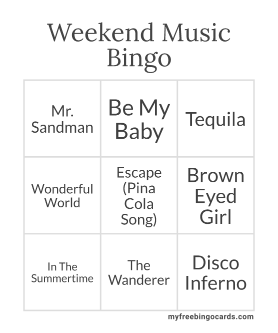 Weekend Music Bingo