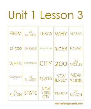 Unit 1 Lesson 3 Bingo