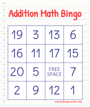 Addition Math Bingo