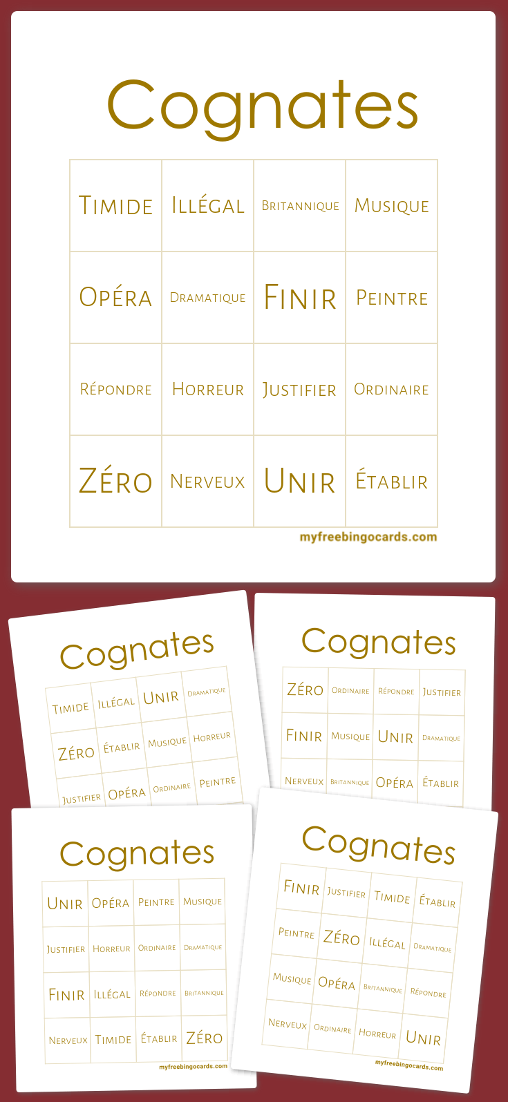 Virtual Cognates Bingo