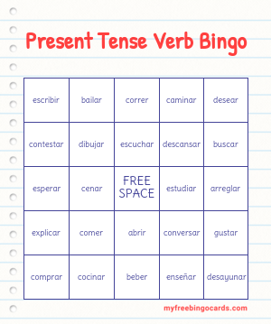 Present Tense Verb Bingo