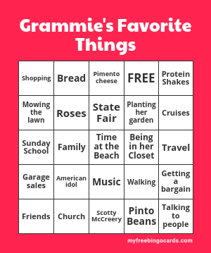 Grammie's Favorite Things Bingo