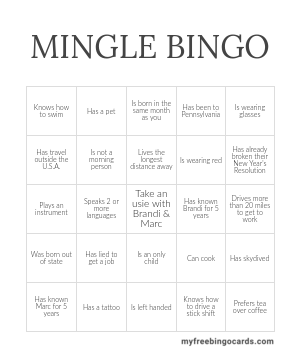 PRINT 100+ MINGLE BINGO CARDS