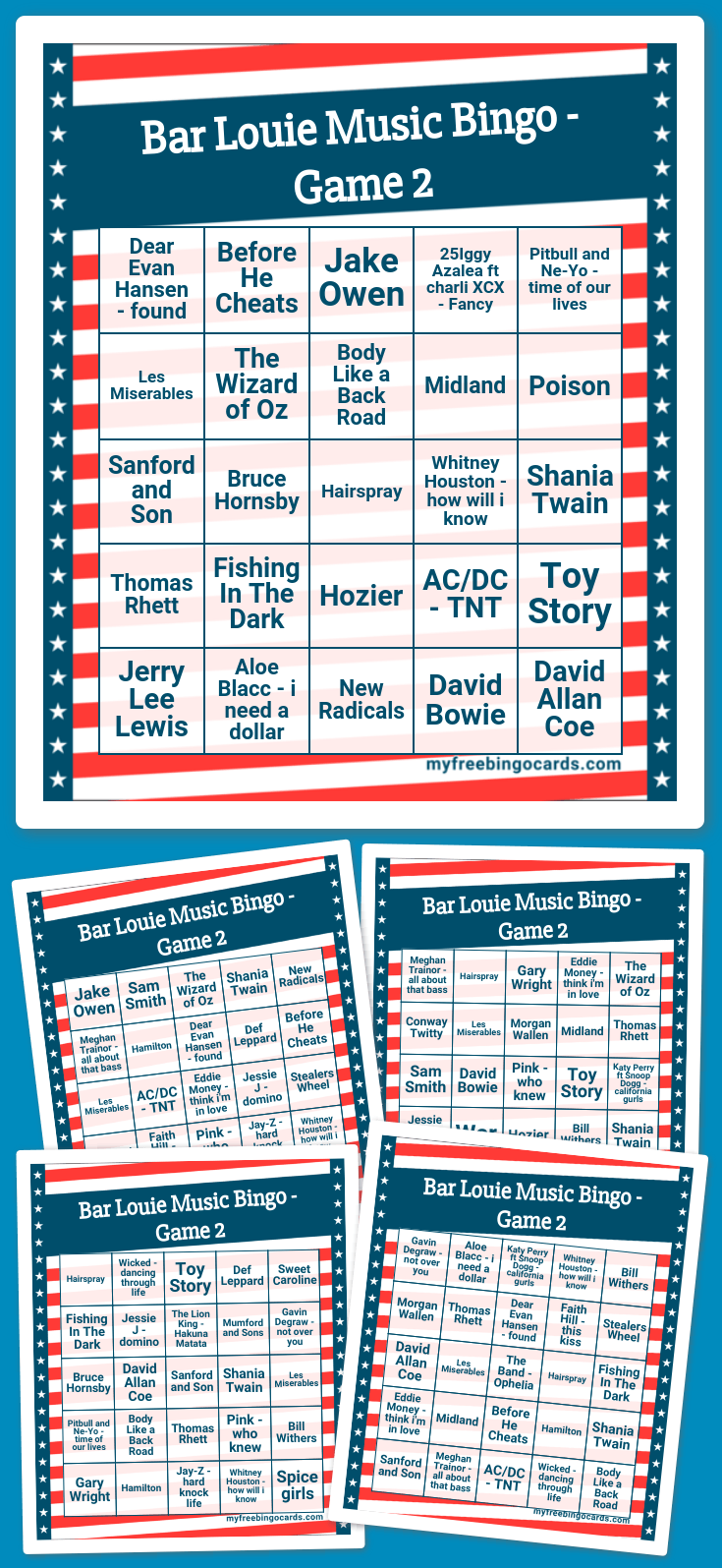 Virtual Bar Louie Music Bingo Game 2