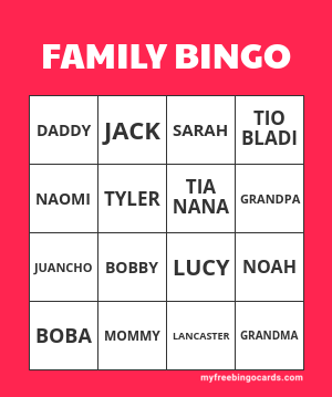 PRINT 100+ FAMILY BINGO CARDS