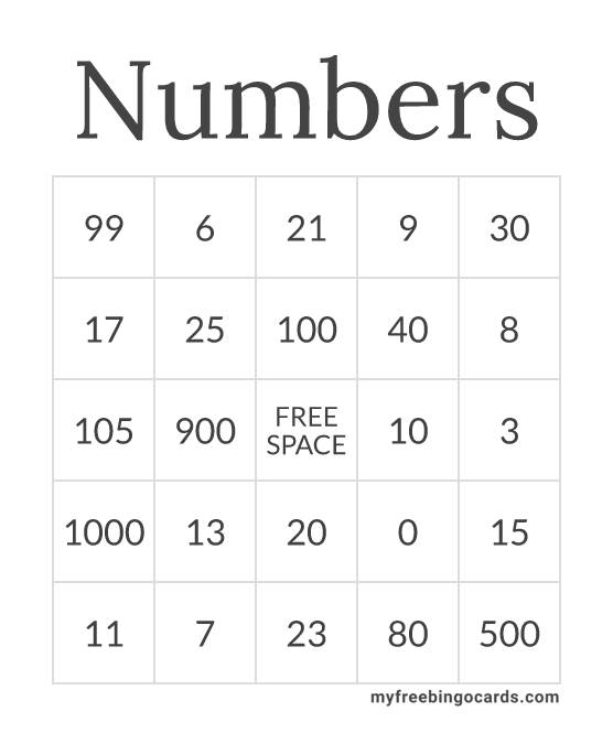 Numbers Bingo