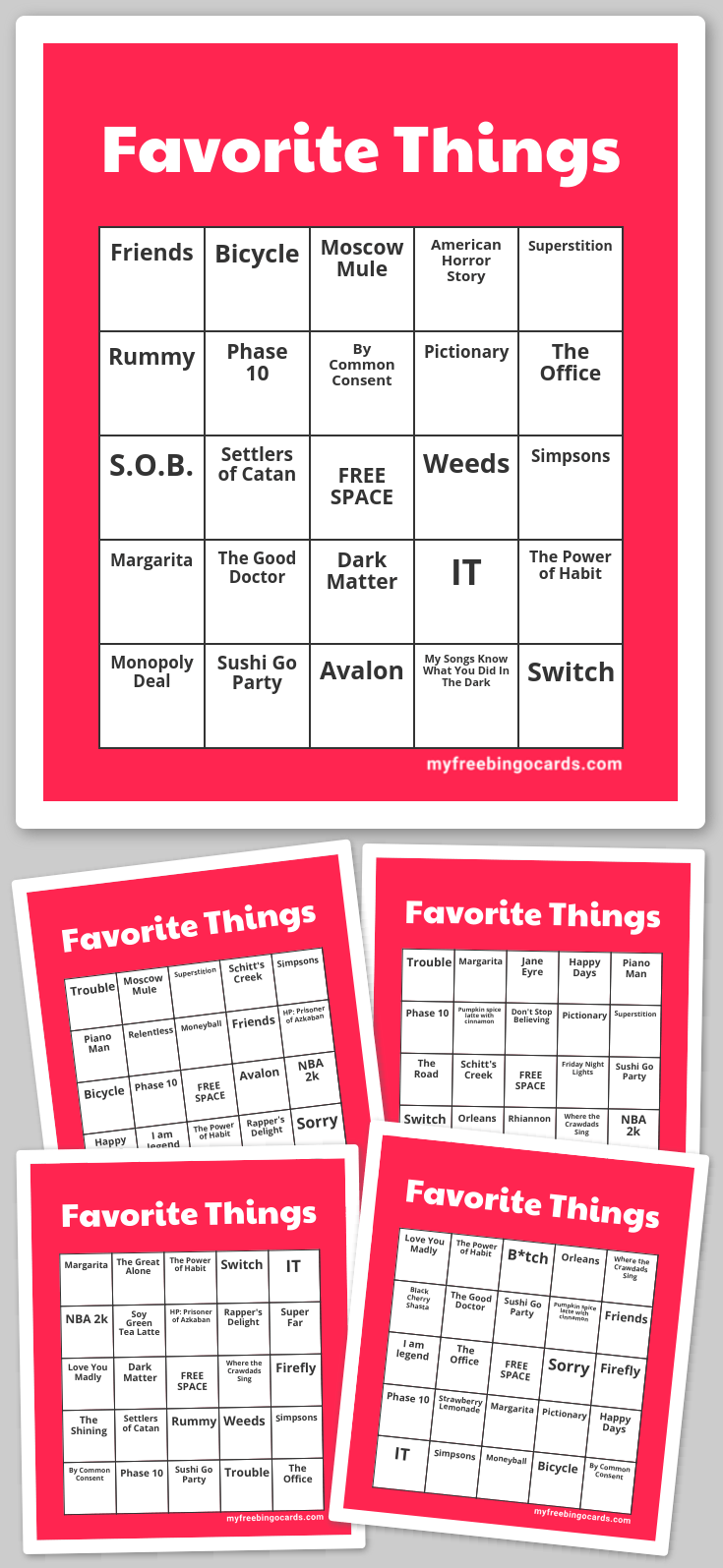 Virtual Favorite Things Bingo
