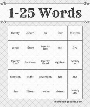 1-25 Words Bingo