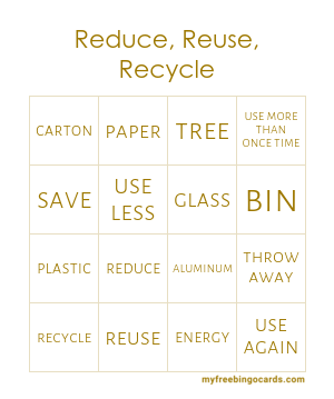 Reduce, Reuse, Recycle Bingo
