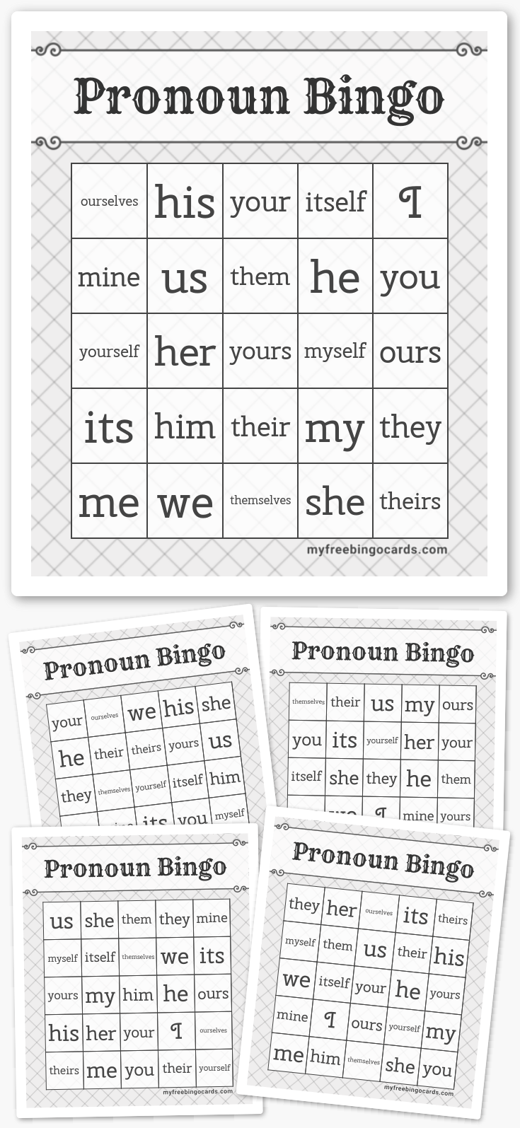 Virtual Pronoun Bingo
