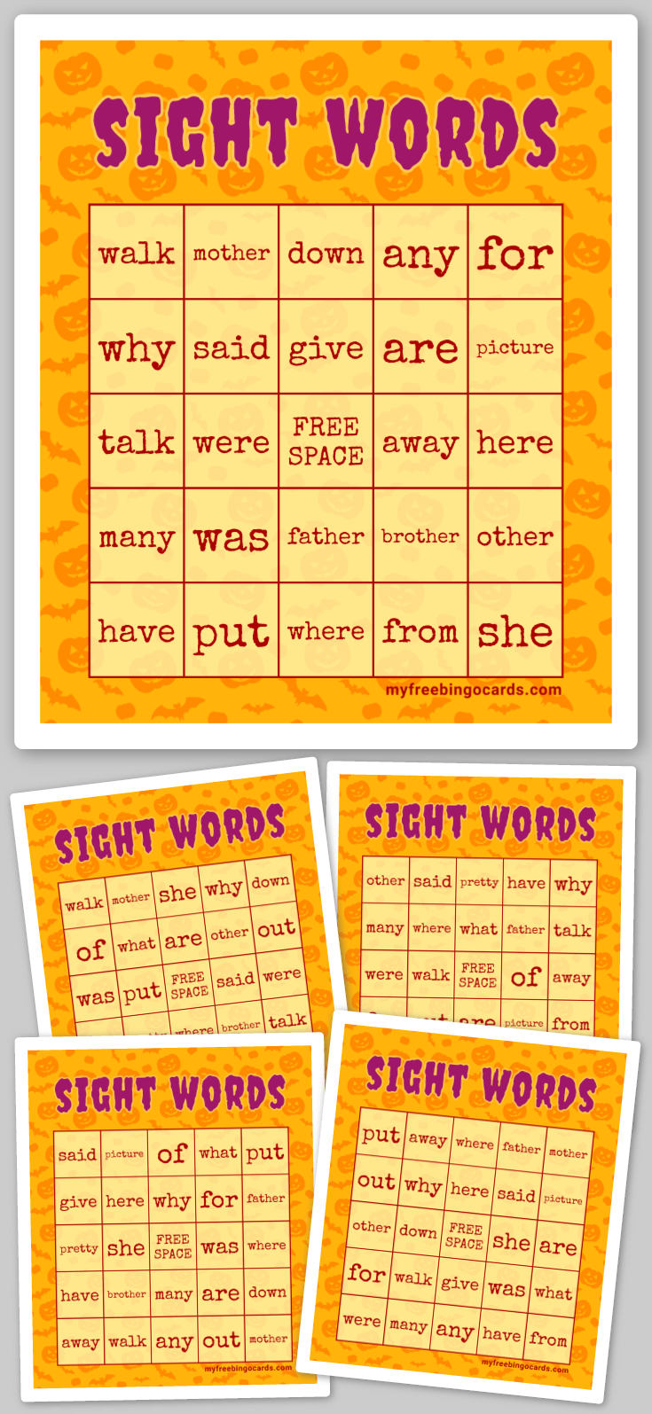 Virtual sight words bingo