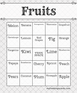 Print 100+ Fruits Bingo Cards