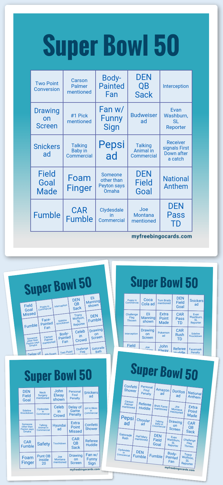 Virtual Super Bowl 50 Bingo