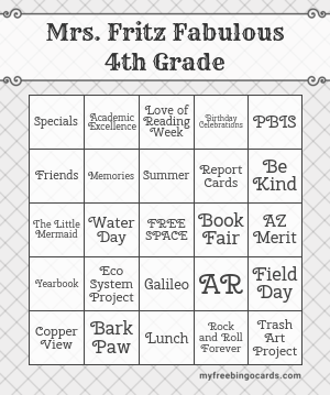 Mrs. Fritz Fabulous 4th Grade Bingo