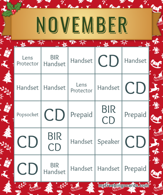 NOVEMBER BINGO