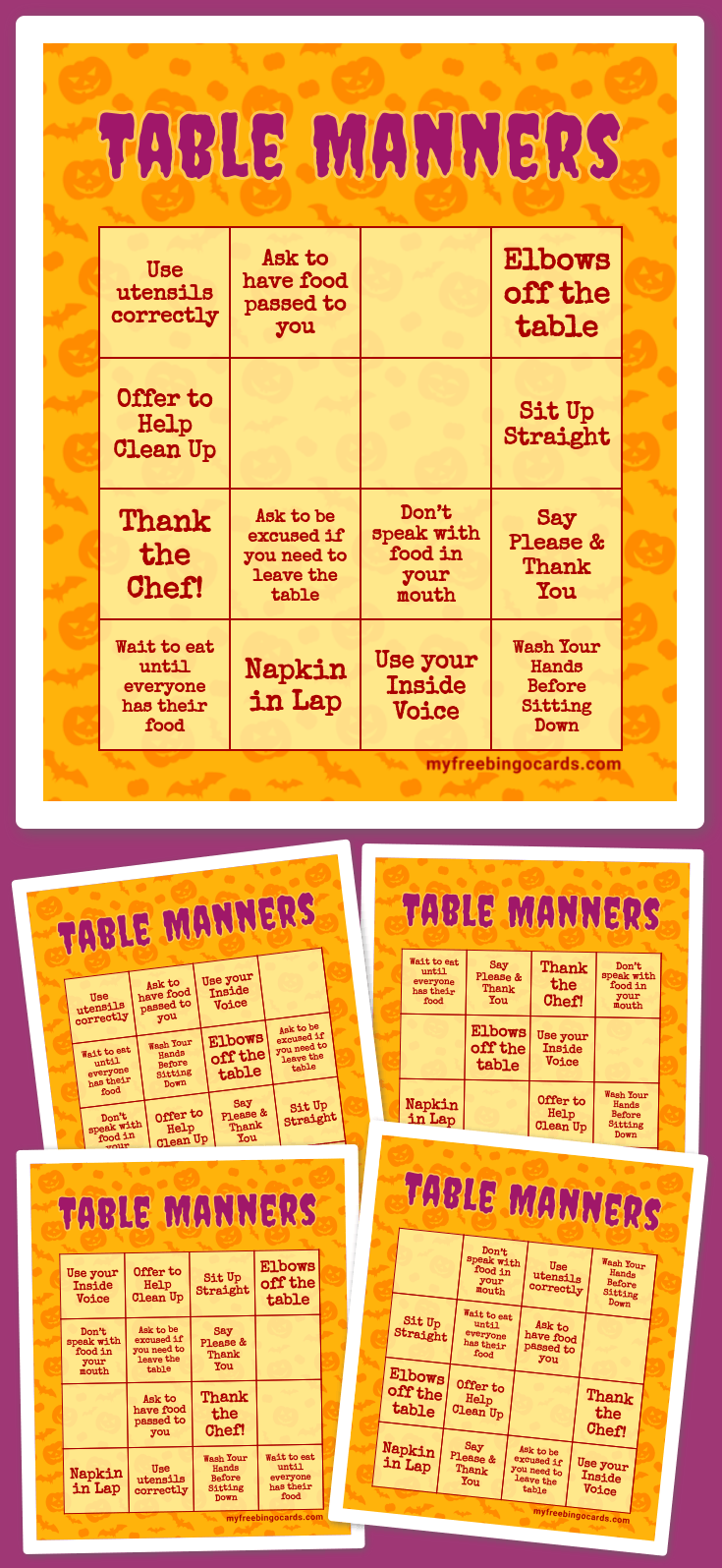 Virtual Table Manners Bingo