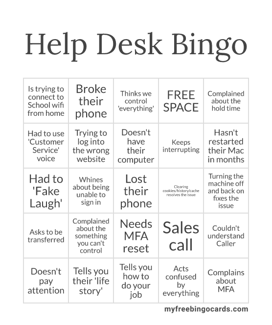 Help Desk Bingo