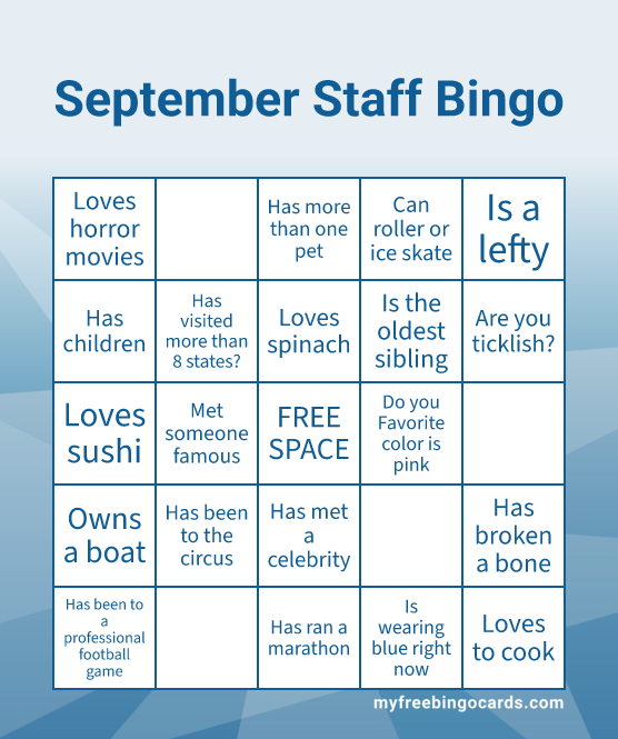 September Staff Bingo