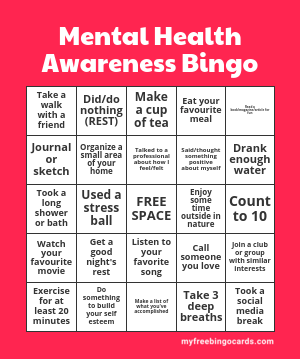 Mental Health Awareness Bingo