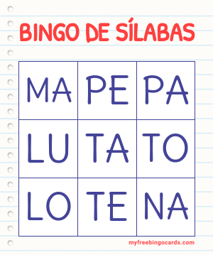 bingo de sÍlabas