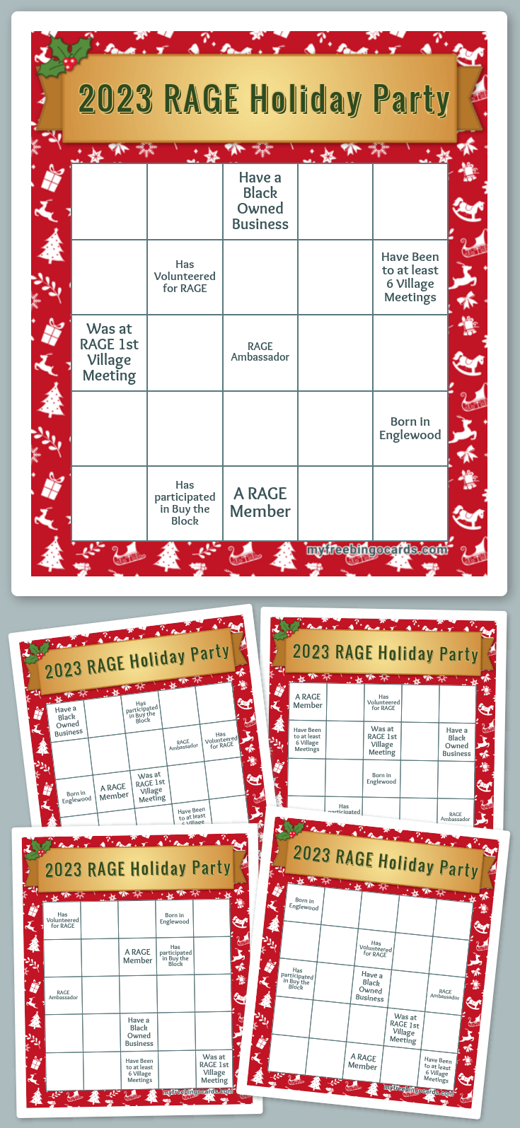 Virtual 2023 RAGE Holiday Party Bingo