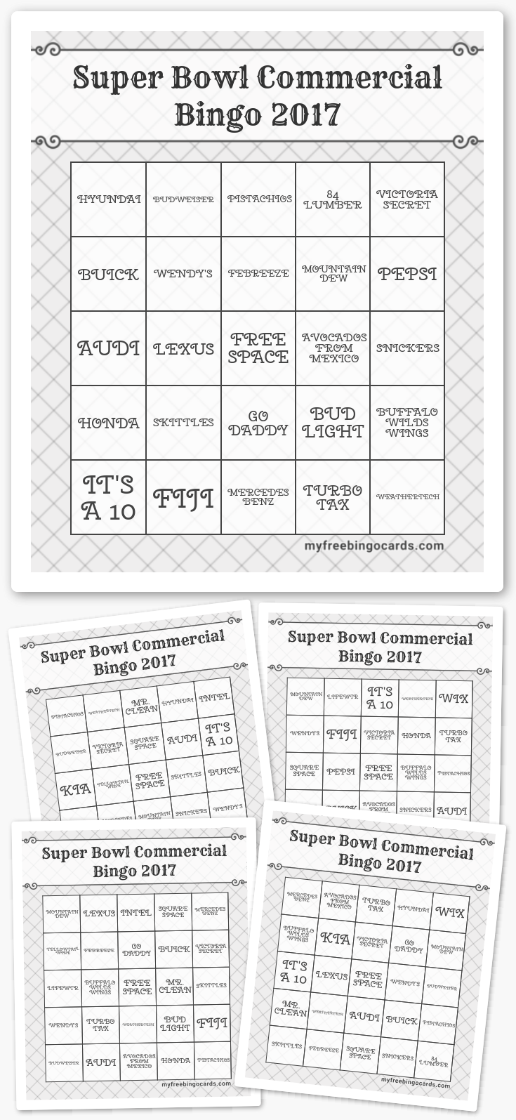 Virtual Super Bowl Commercial Bingo 2017
